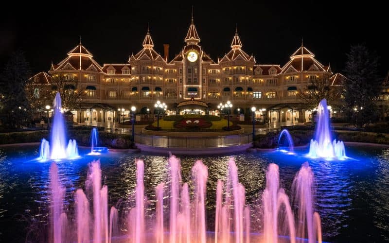 Disneyland hotel at night