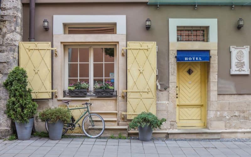 Entrance to a small city hotel