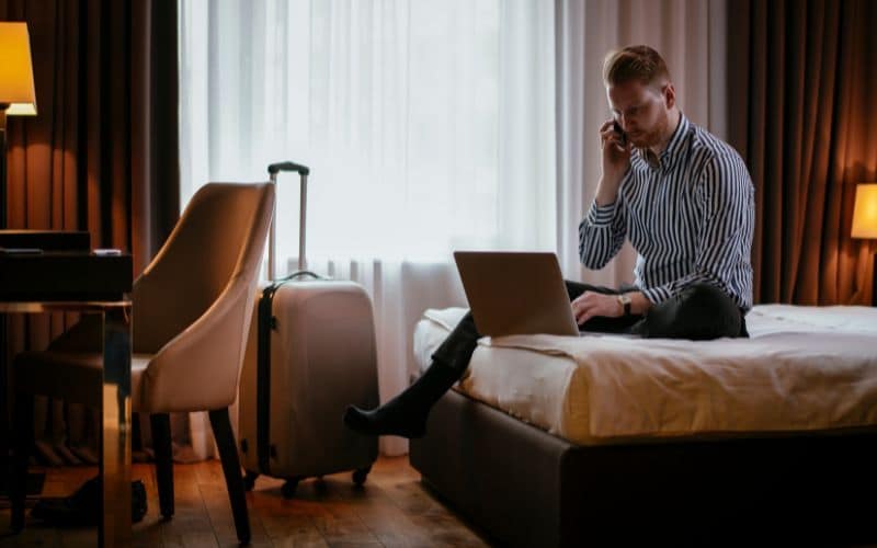 Businessman working at hotel