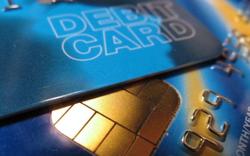 Close-up view of debit card